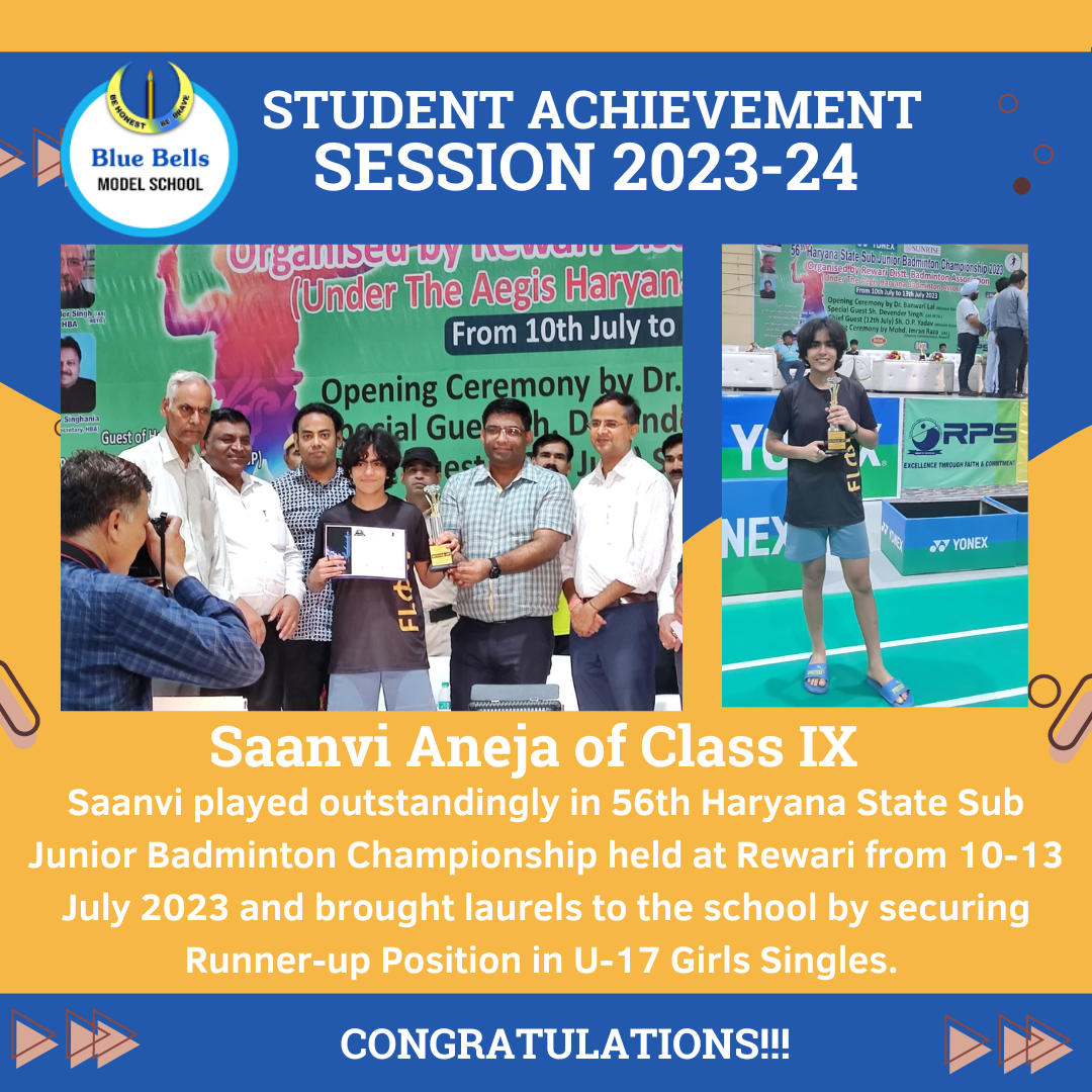 Saanvi clinches Runner Up Position in Haryana State Sub Junior Badminton Championship 